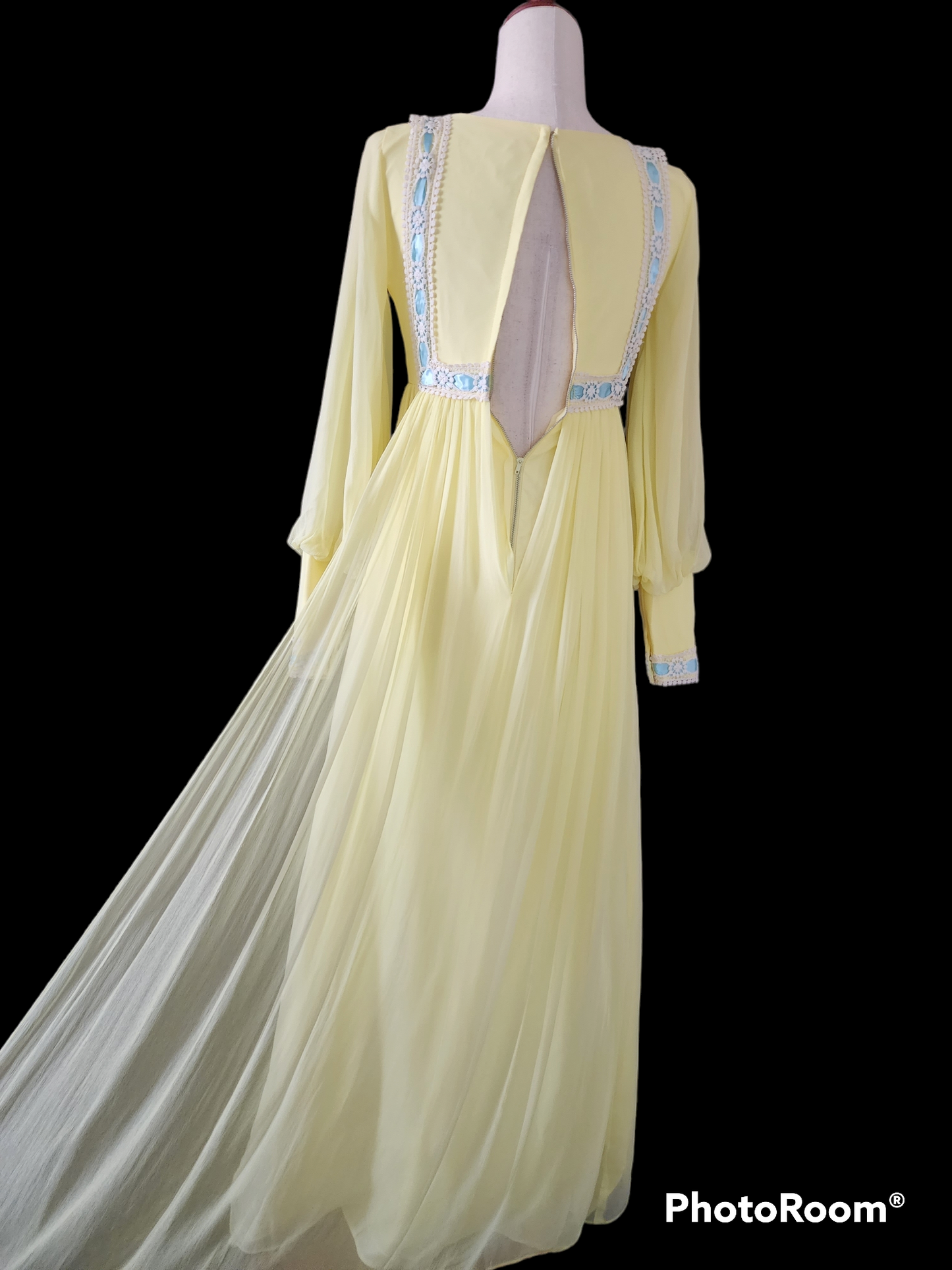 Vintage 1970s Yellow Chiffon gown