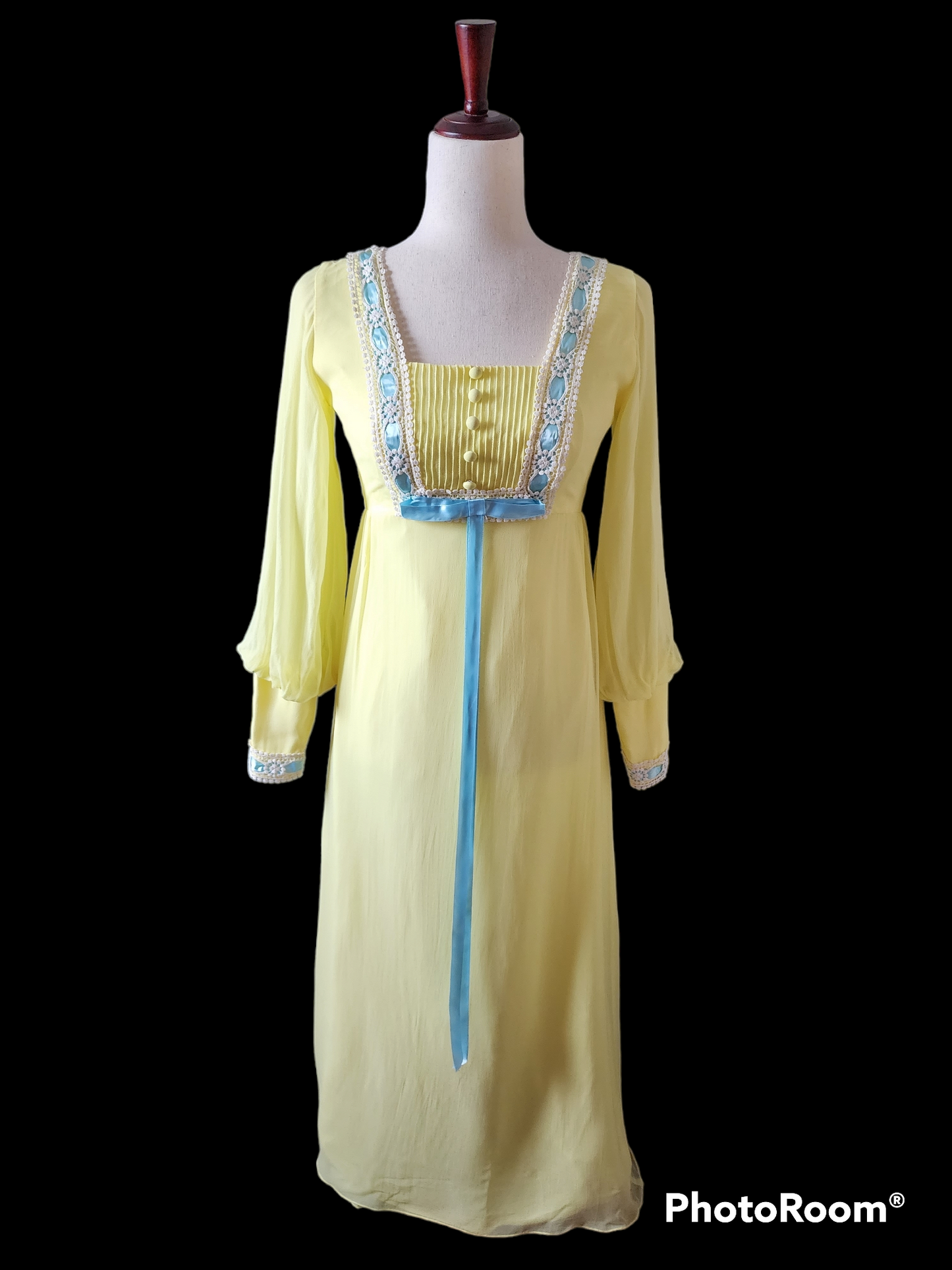 Vintage 1970s Yellow Chiffon gown