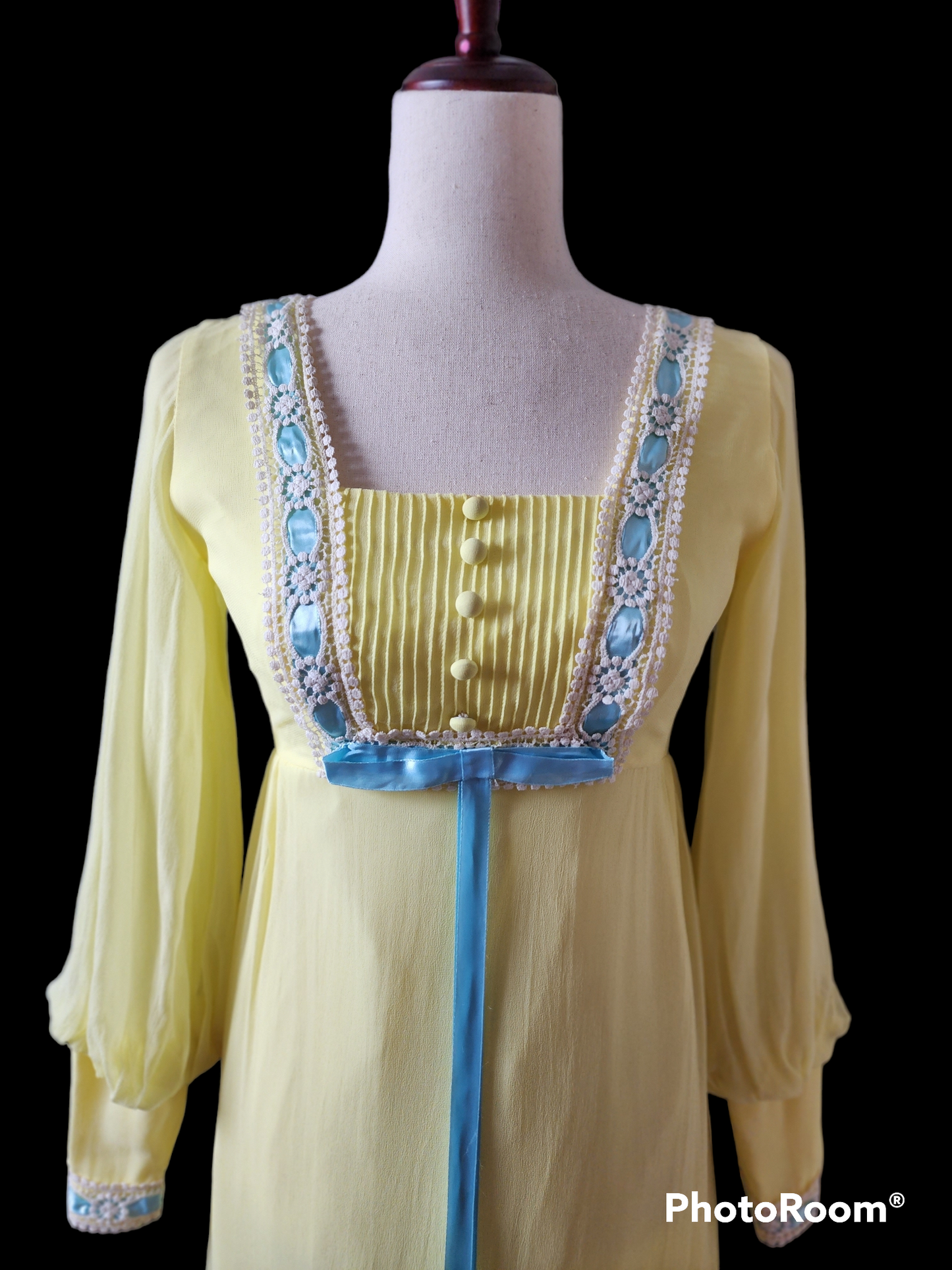 Vintage 1970s Yellow Chiffon gown