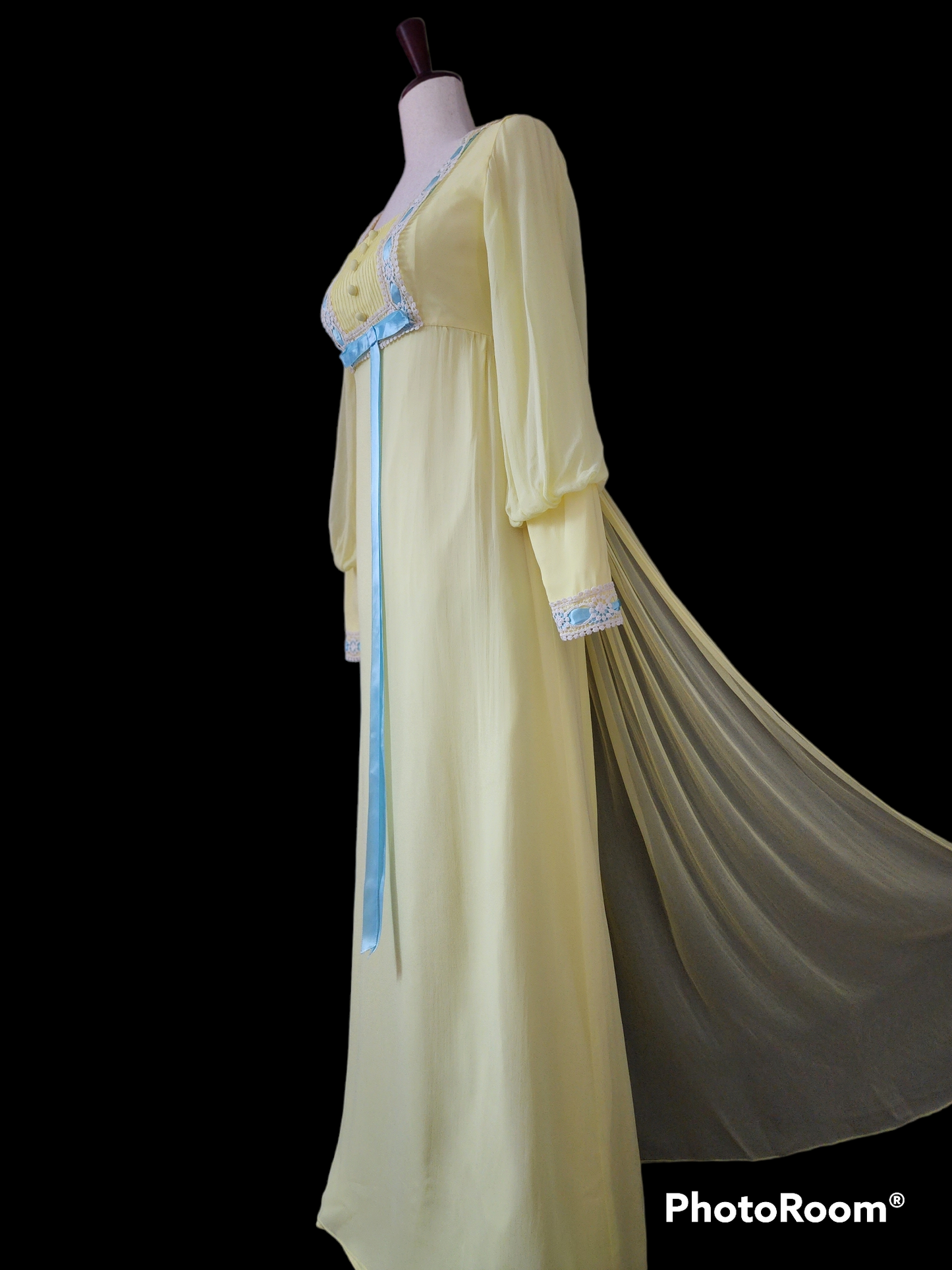Vintage 1970s Yellow Chiffon gown